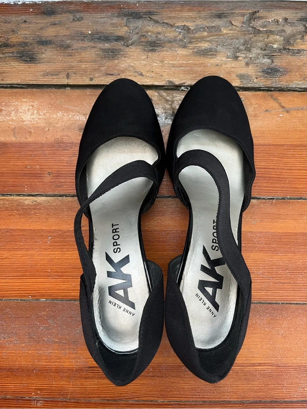 Anne Klein Black Elastic-Strap Block Heel Pumps